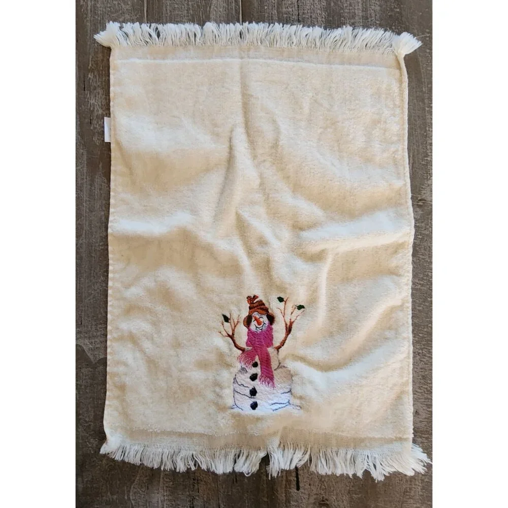 Christmas Embroidered Cotton Hand Towels With‎ Fringe Set of 3 11 x 14